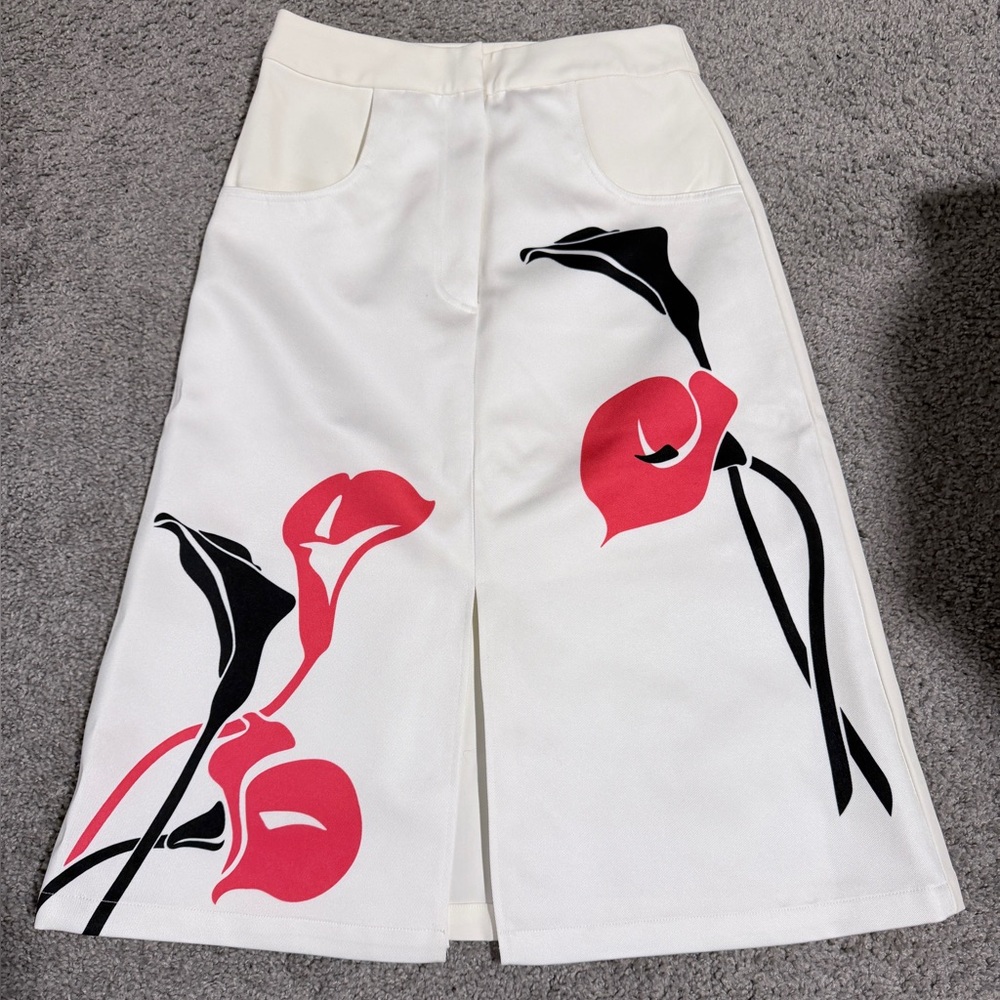 Floral Print White Skirt - Picture 3 of 4